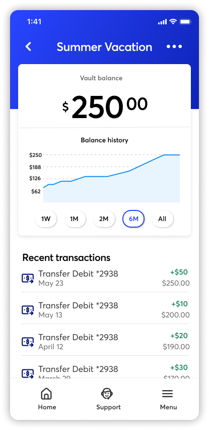 Works savings vault detail page no goal